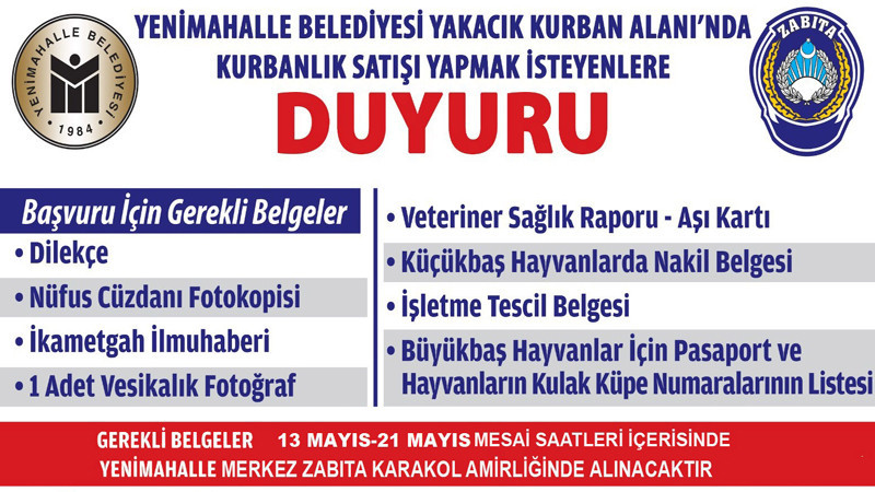 Yenimahalle'de Kurban Satış Yerlerine Başvurular Başladı